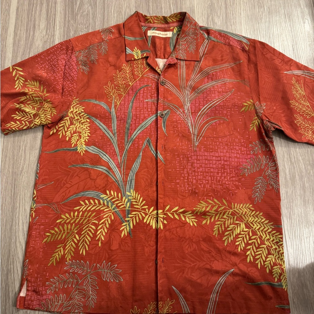 Tommy Bahama Red and Gold Tropical Shirt